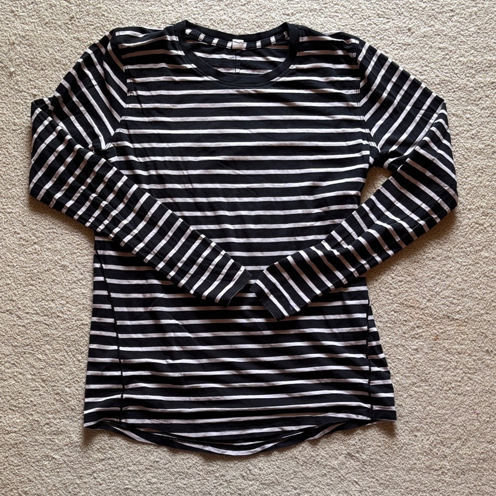Lululemon Ever Ready Black and White Striped Long Sleeve